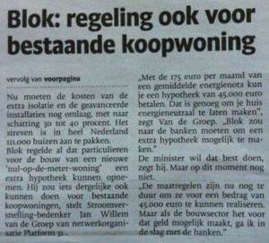 Minister Blok doet toezegging over aanpassing hypotheek